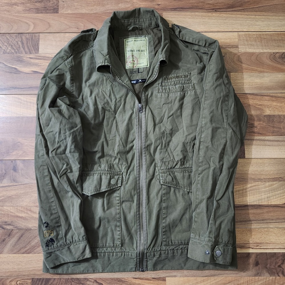 VTG Oakley Military Green Field Jacket Embroidered Logos Science and Art Large - Picture 2 of 16